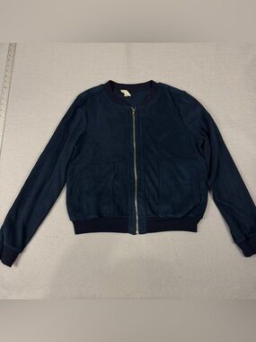 Alythea Navy Perforated Faux Suede Bomber Jacket Sz M